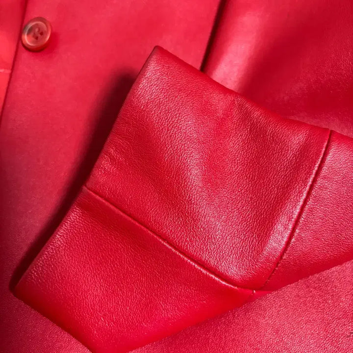 [BUNJANG] Vintage Real Lambskin Leather Red Single Jacket / 빈티지 리얼 레더 양가죽 레드 싱글 자켓