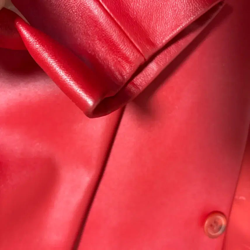 [BUNJANG] Vintage Real Lambskin Leather Red Single Jacket / 빈티지 리얼 레더 양가죽 레드 싱글 자켓