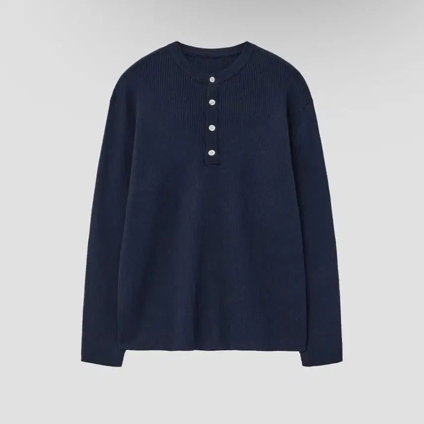 [BUNJANG] Noir Cotton Ribbed Henley Neck Navy Size 48 / 노이어 코튼 리브드 헨리넥(네이비) 48사이즈