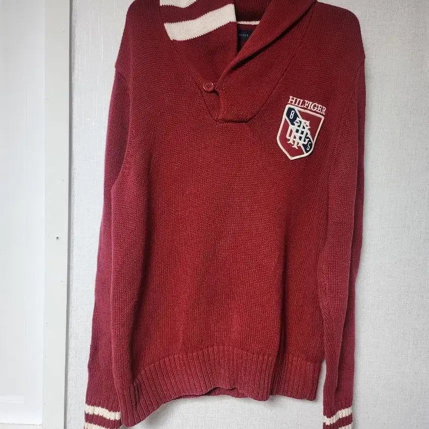 [BUNJANG] Tommy Hilfiger Red Shawl Collar Knit / 타미힐피거 레드 숄카라 니트