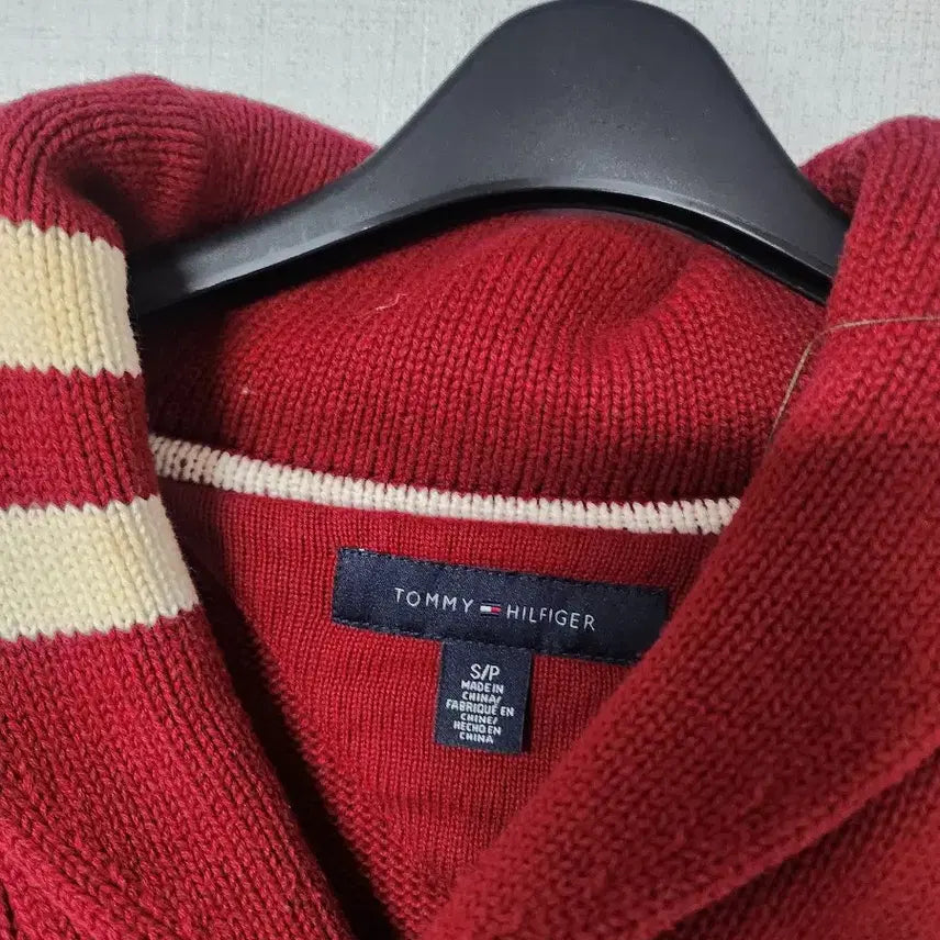 [BUNJANG] Tommy Hilfiger Red Shawl Collar Knit / 타미힐피거 레드 숄카라 니트