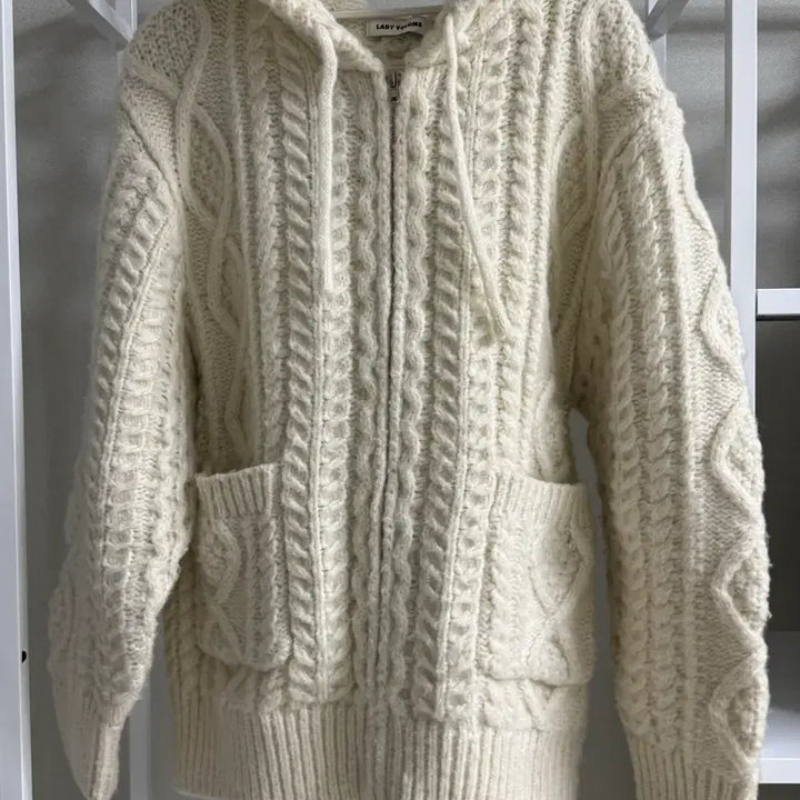 [BUNJANG] Lady Volume Knit Hooded Zip-up Cream / 정품 레이디 볼륨 니트 후드집업 크림