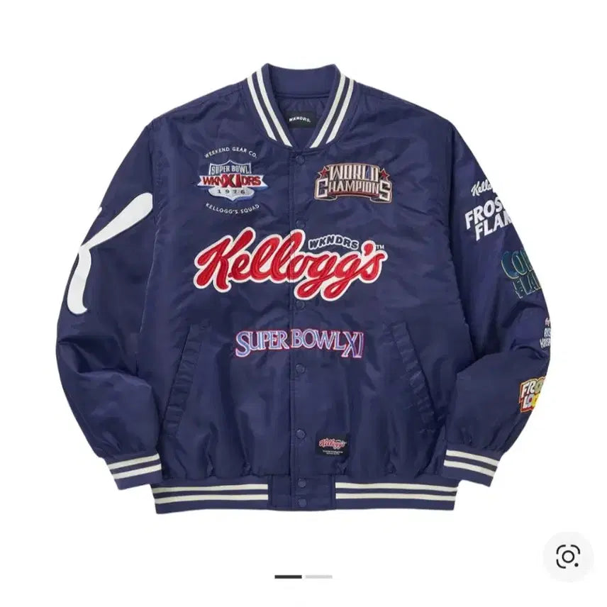 [BUNJANG] Weeekly x Kellogg's H.O.F Varsity Jacket / 위캔더스 x 켈로그 H.O.F 자켓 블루 바시티