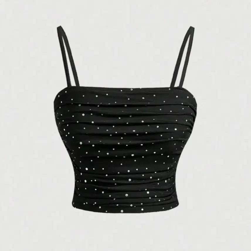 [BUNJANG] Shein Black Shirred Stone Tank Top / 블랙 셔링 스톤 나시