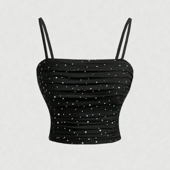 [BUNJANG] Shein Black Shirred Stone Tank Top / 블랙 셔링 스톤 나시