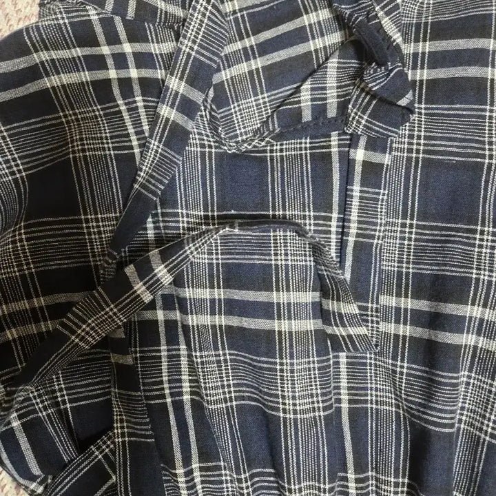 [BUNJANG] Black Long Sleeved Shirred Checkered Dress / 체크 롱 원피스 긴팔 셔링 블랙