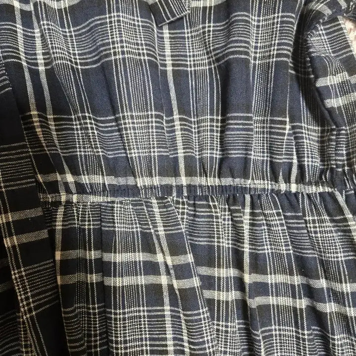 [BUNJANG] Black Long Sleeved Shirred Checkered Dress / 체크 롱 원피스 긴팔 셔링 블랙
