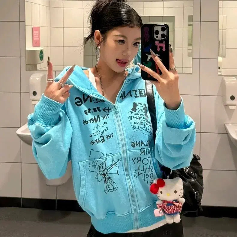 [BUNJANG] Y2K Mint Hoodie / 하늘색 갸루 후드집업 y2k 핀터깔 민트 후드 아이돌 지하돌 집업