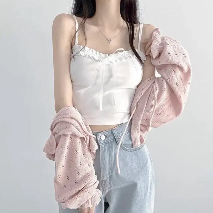 [BUNJANG] Y2K Sleeveless Top (New) / 리본 민소매 나시티 y2k 발레코어 (새상품)