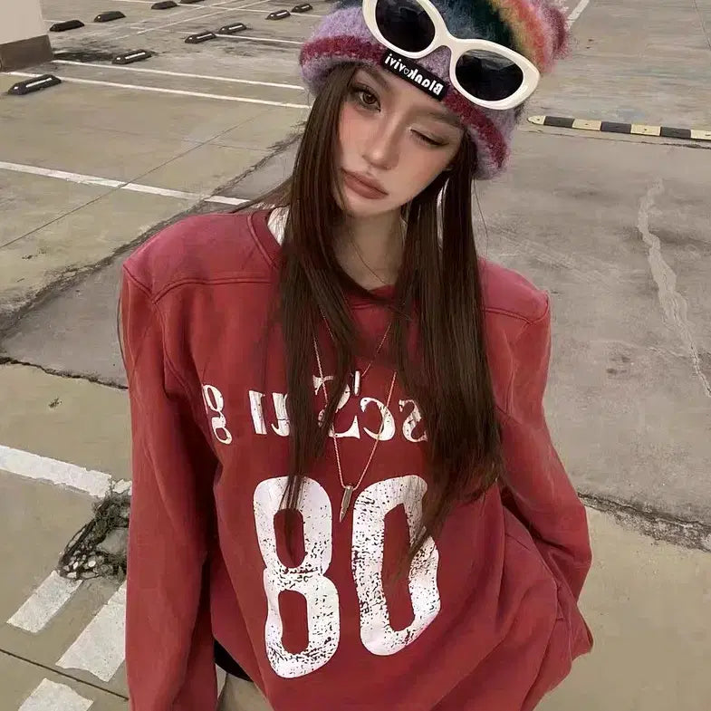 [BUNJANG] Red Y2K Long Sleeve T-shirt / 레드 맨투맨 키치룩 다홍색 긴팔티셔츠 y2k 레드티셔츠 핀터깔 데일리룩