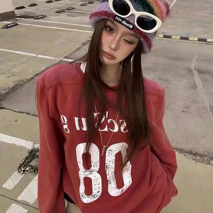 [BUNJANG] Red Y2K Long Sleeve T-shirt / 레드 맨투맨 키치룩 다홍색 긴팔티셔츠 y2k 레드티셔츠 핀터깔 데일리룩