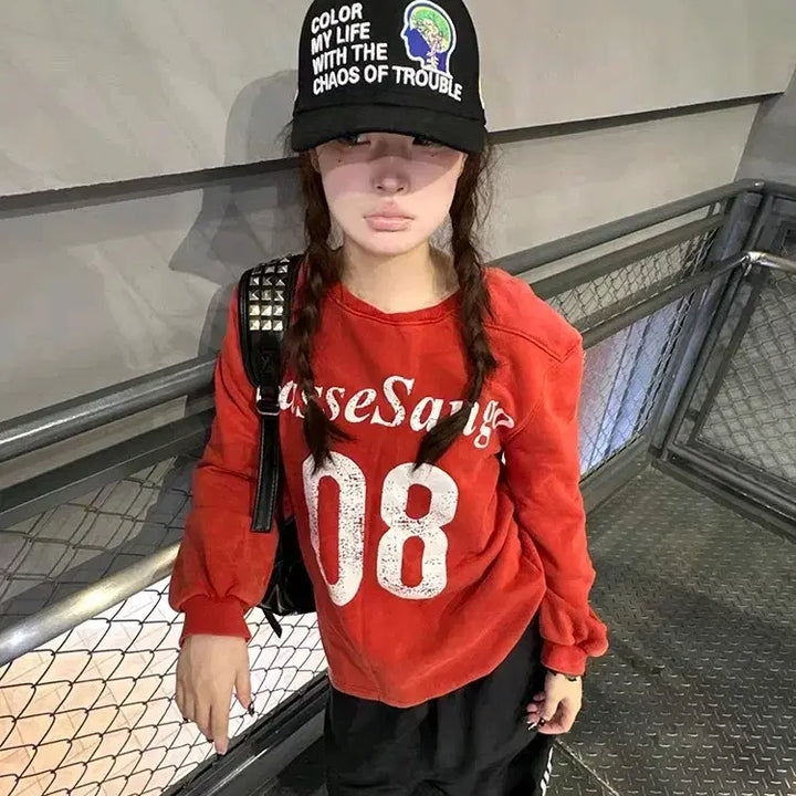 [BUNJANG] Red Y2K Long Sleeve T-shirt / 레드 맨투맨 키치룩 다홍색 긴팔티셔츠 y2k 레드티셔츠 핀터깔 데일리룩