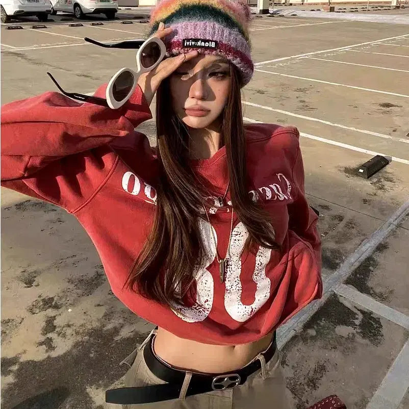 [BUNJANG] Red Y2K Long Sleeve T-shirt / 레드 맨투맨 키치룩 다홍색 긴팔티셔츠 y2k 레드티셔츠 핀터깔 데일리룩