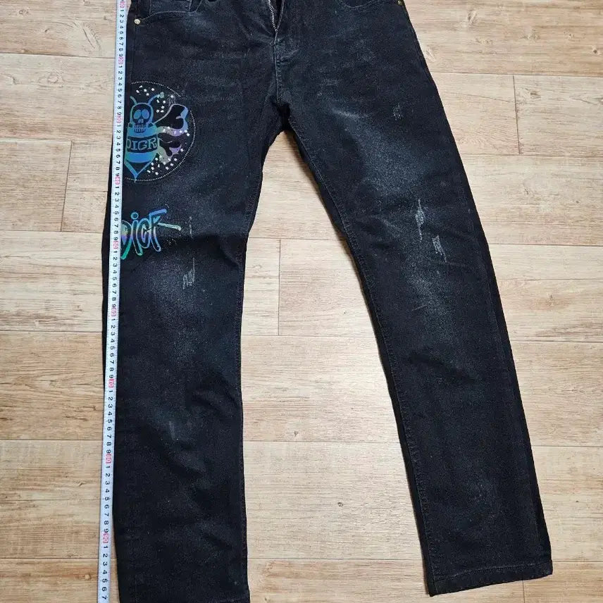 [BUNJANG] Black Skull Printed Denim Pants / 디올 블랙 스컬 프린팅 데님 팬츠1+청바지1