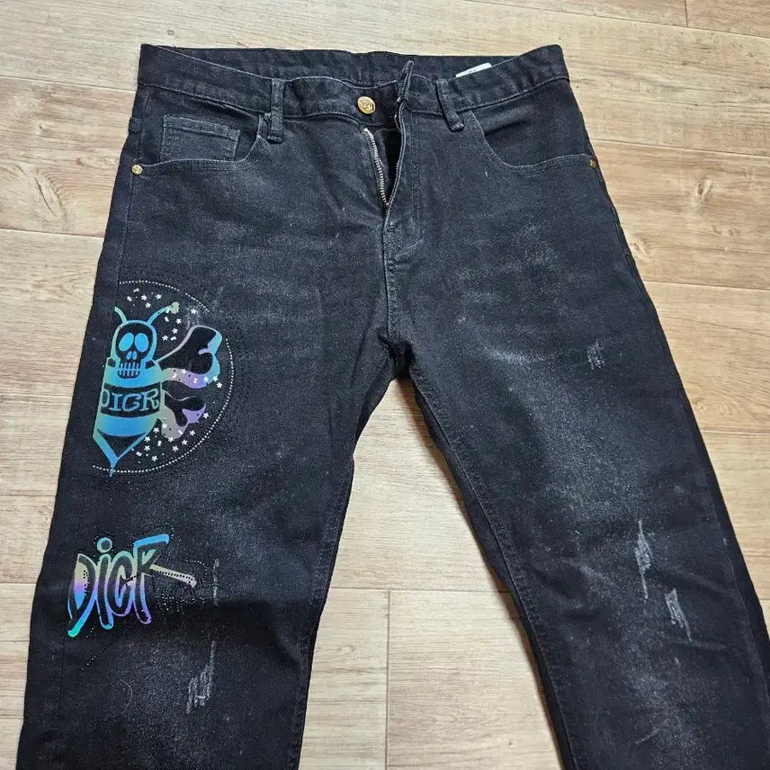 [BUNJANG] Black Skull Printed Denim Pants / 디올 블랙 스컬 프린팅 데님 팬츠1+청바지1