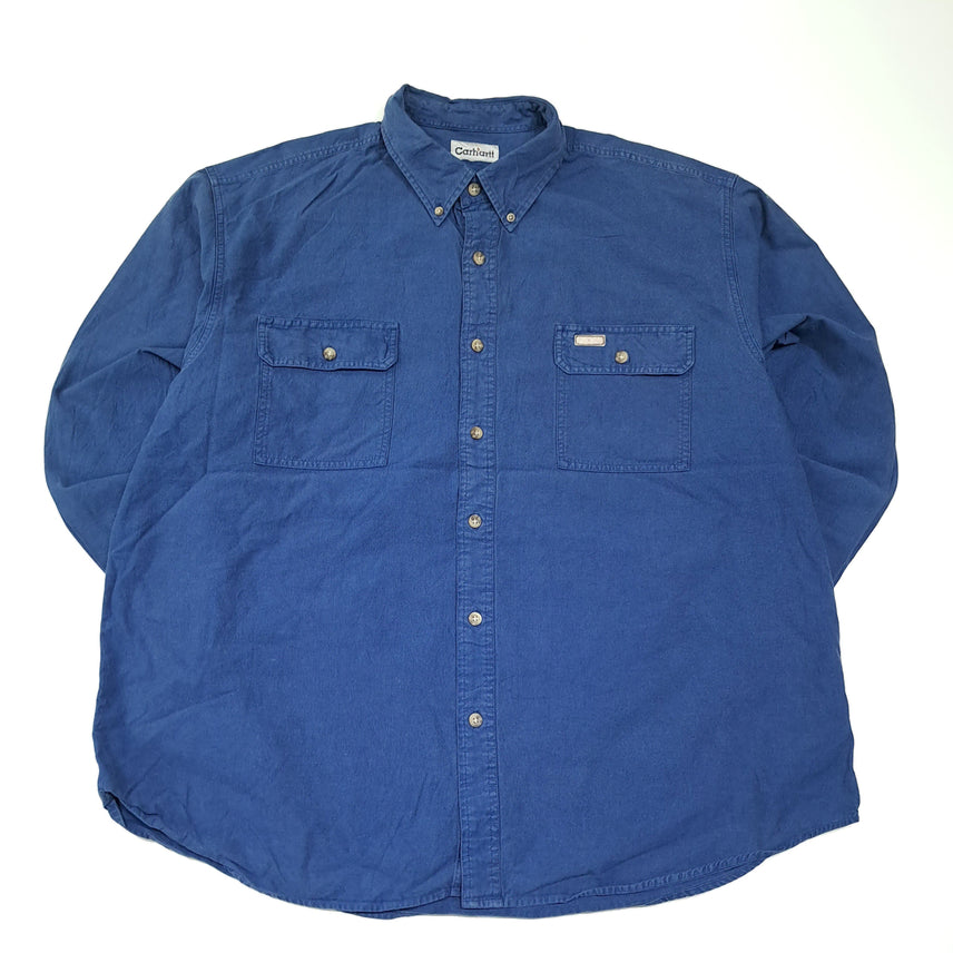 [SOLD OUT] CL586 2XL 칼하트 00s 홍콩판 코튼 가죽패치 올드 네이비 셔츠