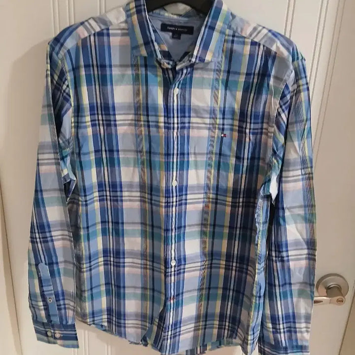 [BUNJANG] Tommy Hilfiger Blue Check Shirt (Size 100) / 타미힐피거 블루 체크 셔츠 남방  100