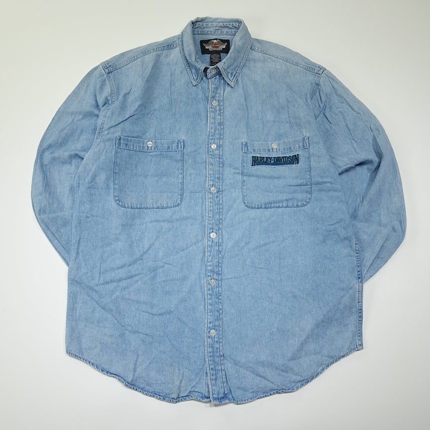 [BUNJANG] Harley Davidson 00s Button-Down Denim Shirt / CL588 L 할리데이비슨 00s 홍콩판 버튼다운 데님셔츠