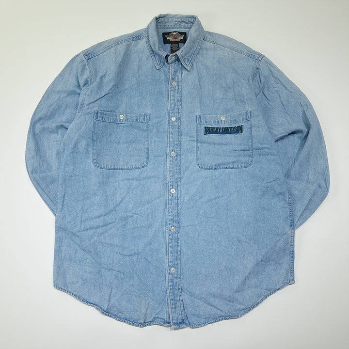 [BUNJANG] Harley Davidson 00s Button-Down Denim Shirt / CL588 L 할리데이비슨 00s 홍콩판 버튼다운 데님셔츠