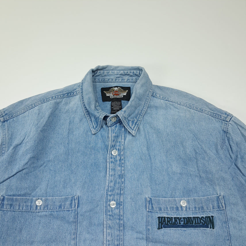 [BUNJANG] Harley Davidson 00s Button-Down Denim Shirt / CL588 L 할리데이비슨 00s 홍콩판 버튼다운 데님셔츠