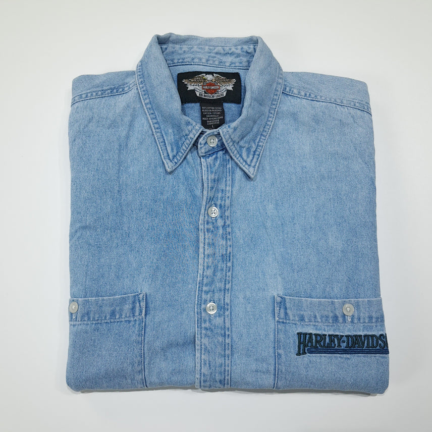 [BUNJANG] Harley Davidson 00s Button-Down Denim Shirt / CL588 L 할리데이비슨 00s 홍콩판 버튼다운 데님셔츠