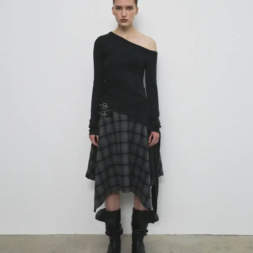 [BUNJANG] Sandric Check Midi Skirt / 샌드릭 skirt 체크미디스커트 레이어드 릿킴블랙업팬시클럽아캄다이닛