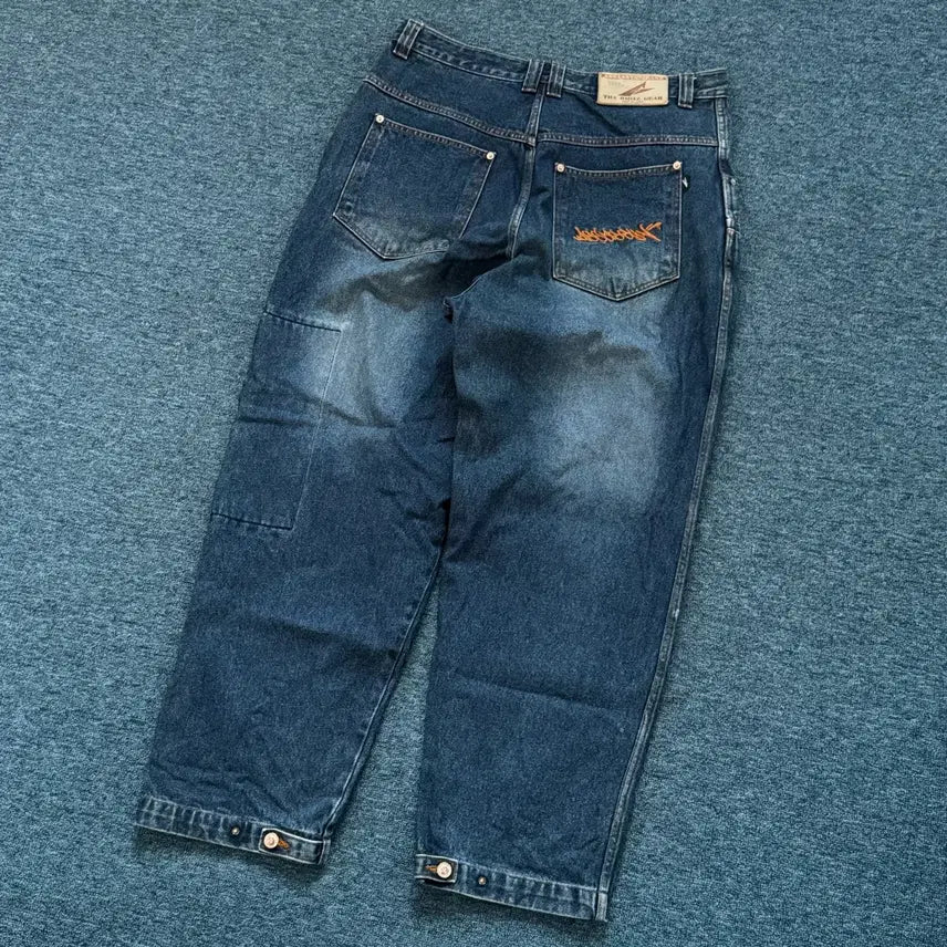 [BUNJANG] Washing Pattern Wide Denim Pants 36 / 워싱 패턴 와이드 데님팬츠 36