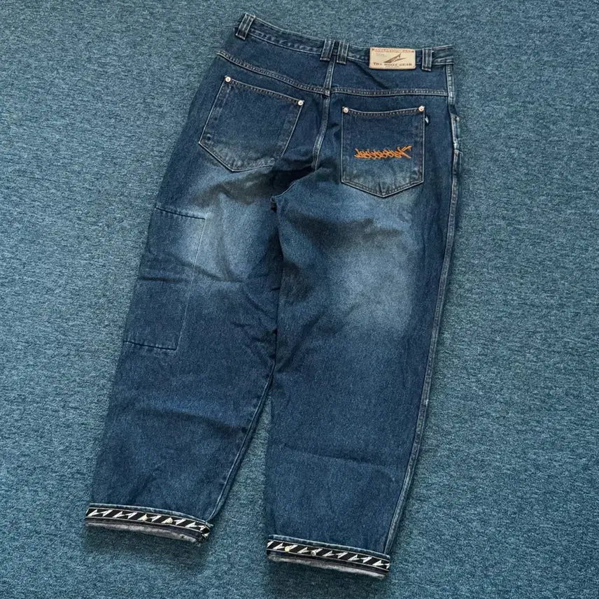 [BUNJANG] Washing Pattern Wide Denim Pants 36 / 워싱 패턴 와이드 데님팬츠 36