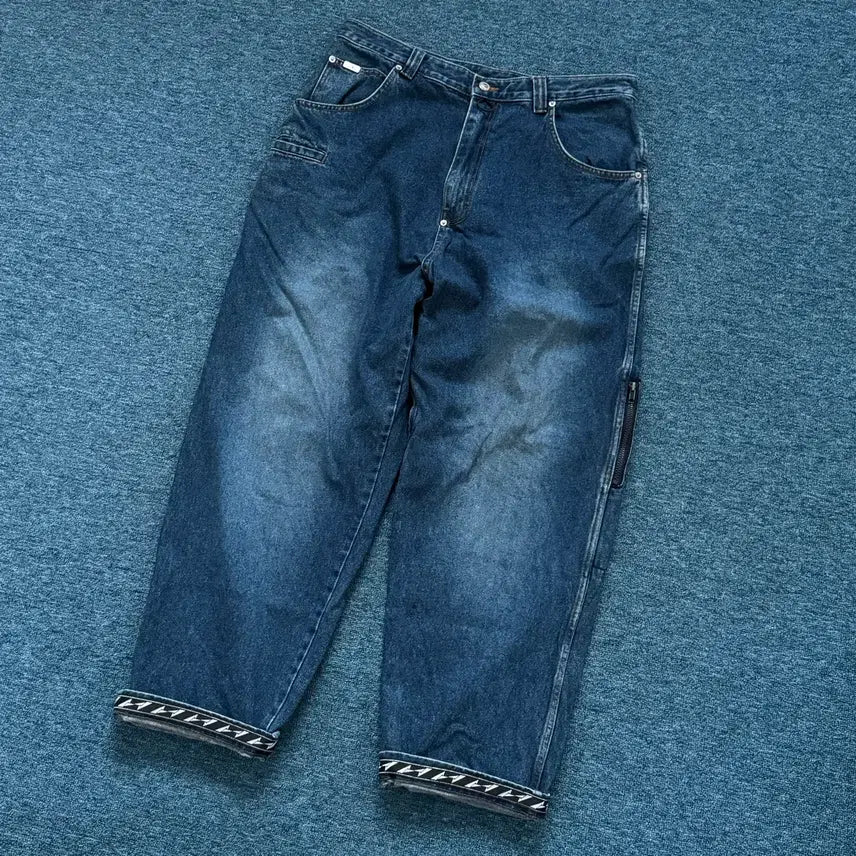 [BUNJANG] Washing Pattern Wide Denim Pants 36 / 워싱 패턴 와이드 데님팬츠 36