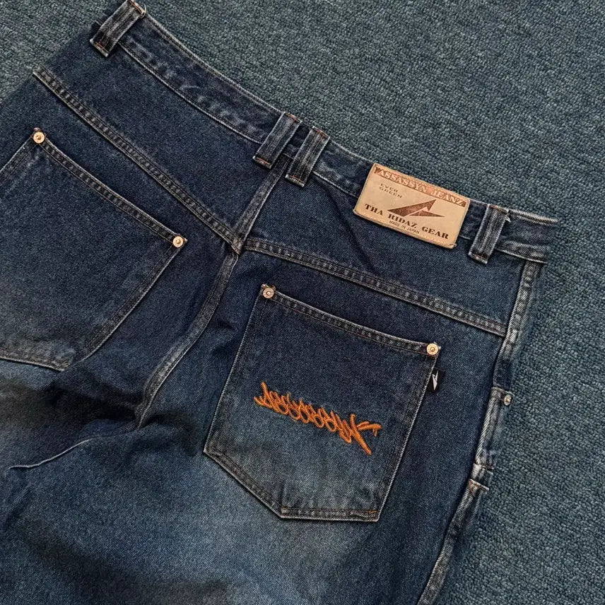 [BUNJANG] Washing Pattern Wide Denim Pants 36 / 워싱 패턴 와이드 데님팬츠 36