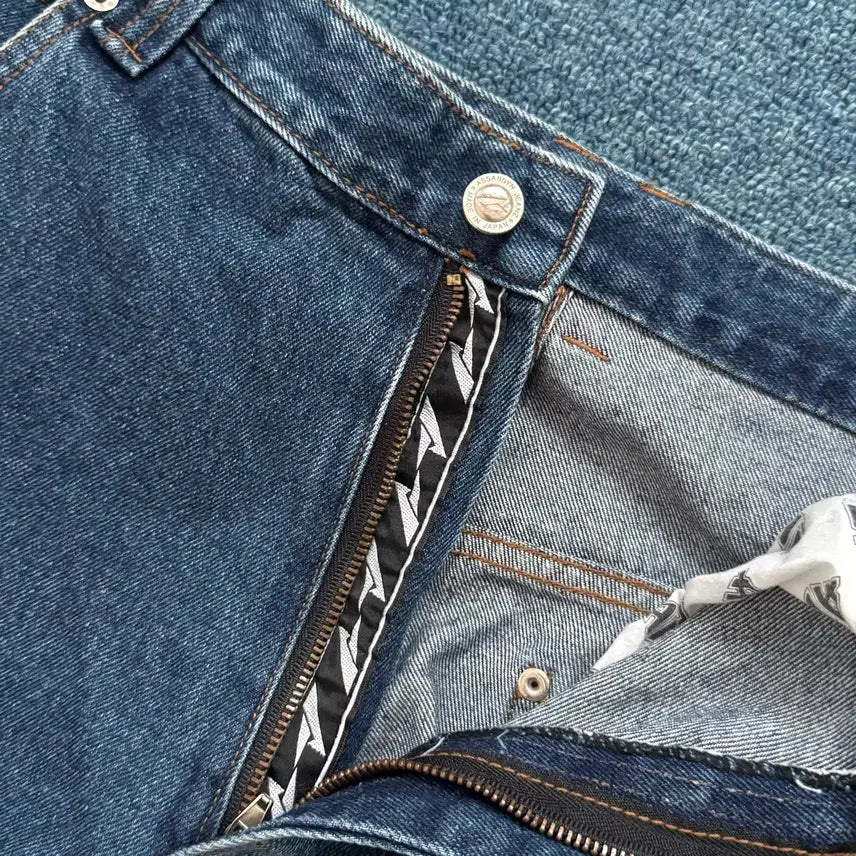 [BUNJANG] Washing Pattern Wide Denim Pants 36 / 워싱 패턴 와이드 데님팬츠 36