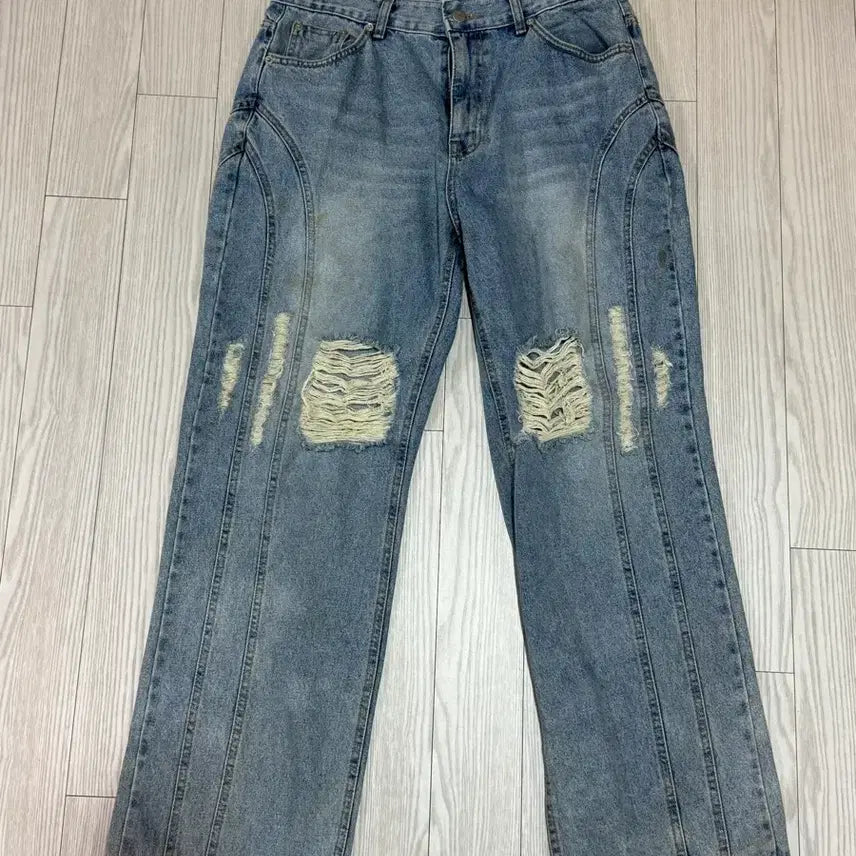 [BUNJANG] OY Damage Curve Line Denim Pants (Size 2) / 오와이 데미지 커브라인 데님팬츠 2사이즈 33느낌