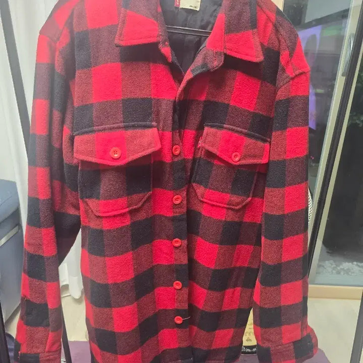 [BUNJANG] Levi's Red/Black Checkered Shirt Jacket / 리바이스 레드/블랙 체크 셔츠 자켓