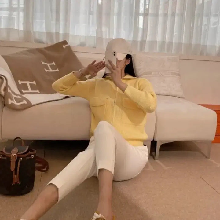 [BUNJANG] Yellow Knit Zip-up / 옐로우 니트 집업