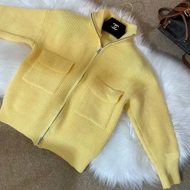 [BUNJANG] Yellow Knit Zip-up / 옐로우 니트 집업