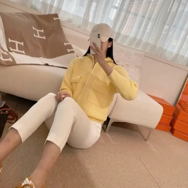 [BUNJANG] Yellow Knit Zip-up / 옐로우 니트 집업