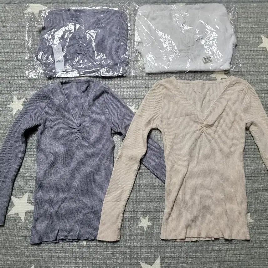 [BUNJANG] V-Neck Knit T-Shirt Bundle Set / 창고정리 새상품 니트 V넥 티셔츠 4장 일괄