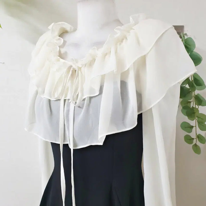 [BUNJANG] IU White Frill Neck Mini Dress / 아이유원피스 화이트프릴넥 미니 55 66 블랙