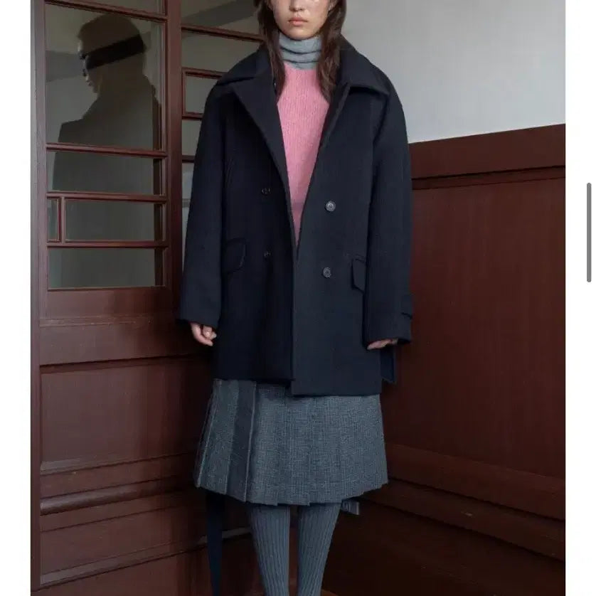 [BUNJANG] TTUDEMENT Belted High Neck Wool Coat (Black, M) / 튜드먼트(TTUDEMENT) 벨티드 하이넥 울 코트 블랙M