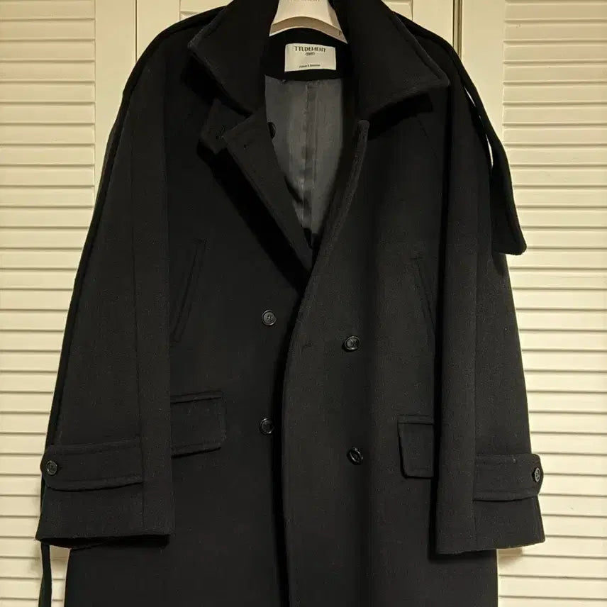 [BUNJANG] TTUDEMENT Belted High Neck Wool Coat (Black, M) / 튜드먼트(TTUDEMENT) 벨티드 하이넥 울 코트 블랙M