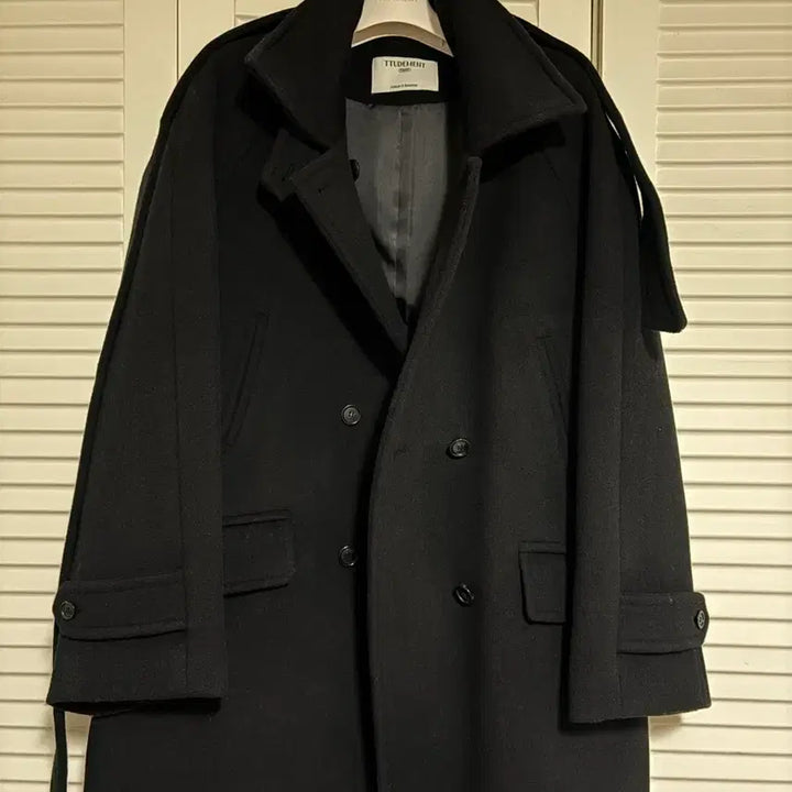 [BUNJANG] TTUDEMENT Belted High Neck Wool Coat (Black, M) / 튜드먼트(TTUDEMENT) 벨티드 하이넥 울 코트 블랙M