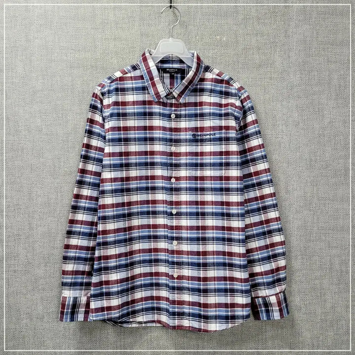 [BUNJANG] Men's 95 Navy Check Pocket Shirt / 23. 빈폴 네이비체크 포켓셔츠 남성95