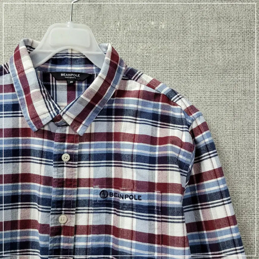 [BUNJANG] Men's 95 Navy Check Pocket Shirt / 23. 빈폴 네이비체크 포켓셔츠 남성95