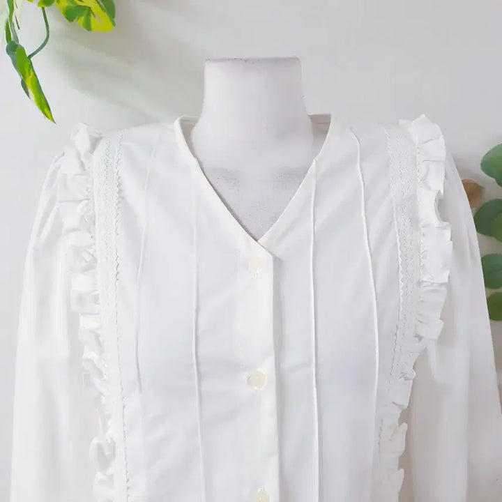 [BUNJANG] Lace Frill Blouse White / 레이스프릴 블라우스 55 66 화이트