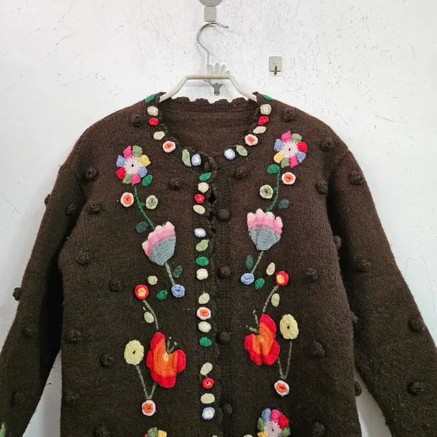 [BUNJANG] Vintage Flower Embroidered Wool Cardigan / 빈티지 플라워 자수 울 가디건