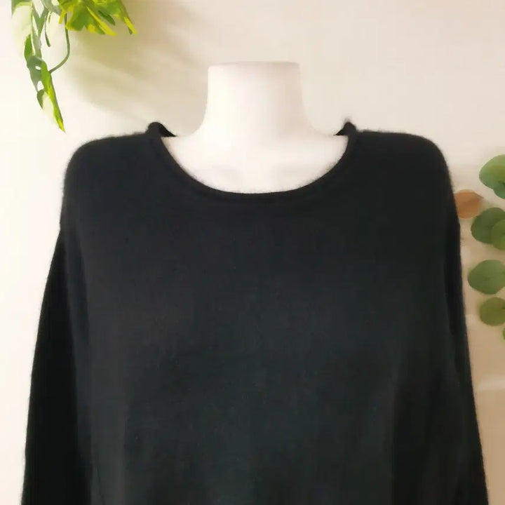 [BUNJANG] Sisley Oversized Black Angora Blend Knit Pullover / 시슬리 55~88 너구리퍼 앙고라 풀오버니트 오버핏 블랙
