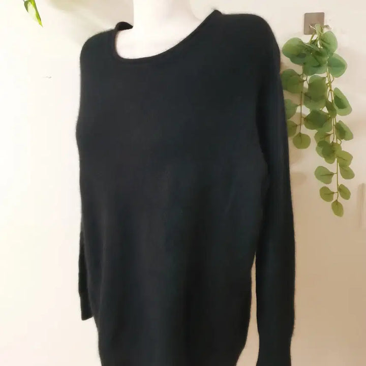 [BUNJANG] Sisley Oversized Black Angora Blend Knit Pullover / 시슬리 55~88 너구리퍼 앙고라 풀오버니트 오버핏 블랙
