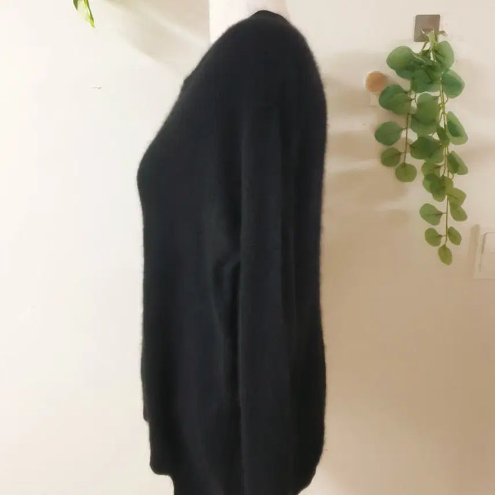 [BUNJANG] Sisley Oversized Black Angora Blend Knit Pullover / 시슬리 55~88 너구리퍼 앙고라 풀오버니트 오버핏 블랙