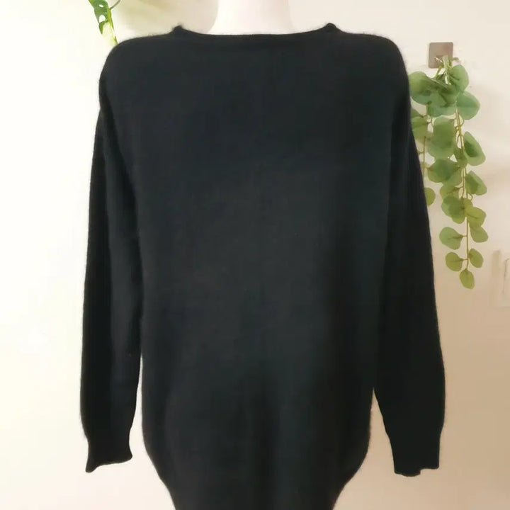 [BUNJANG] Sisley Oversized Black Angora Blend Knit Pullover / 시슬리 55~88 너구리퍼 앙고라 풀오버니트 오버핏 블랙