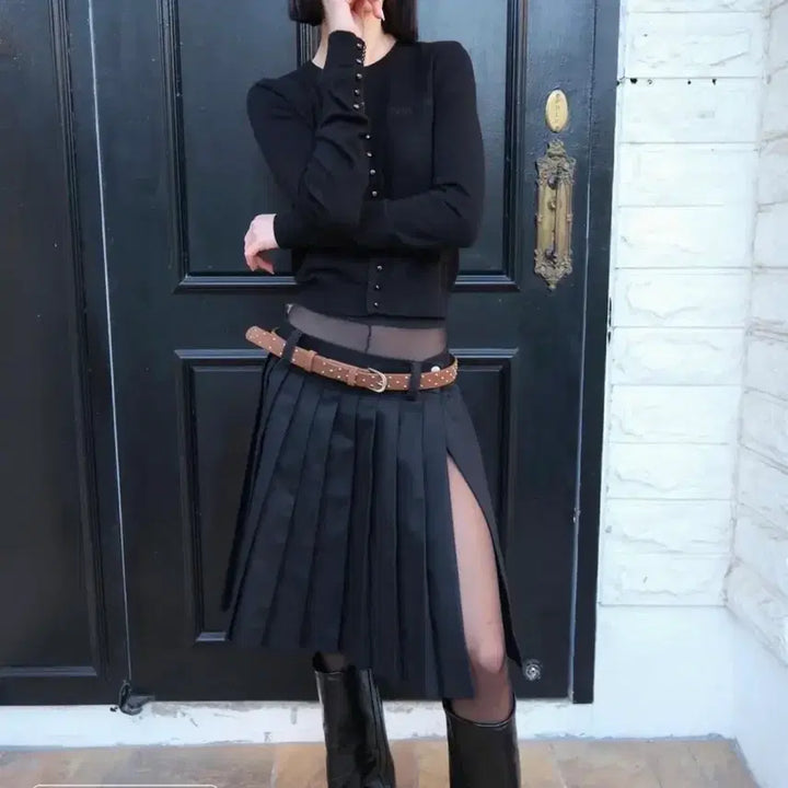 [BUNJANG] Loose Slipover Pleats Midi Button Layered Skirt (Size S) / 루즈슬립오버 플리츠 미디 버튼 레이어드 스커트 s